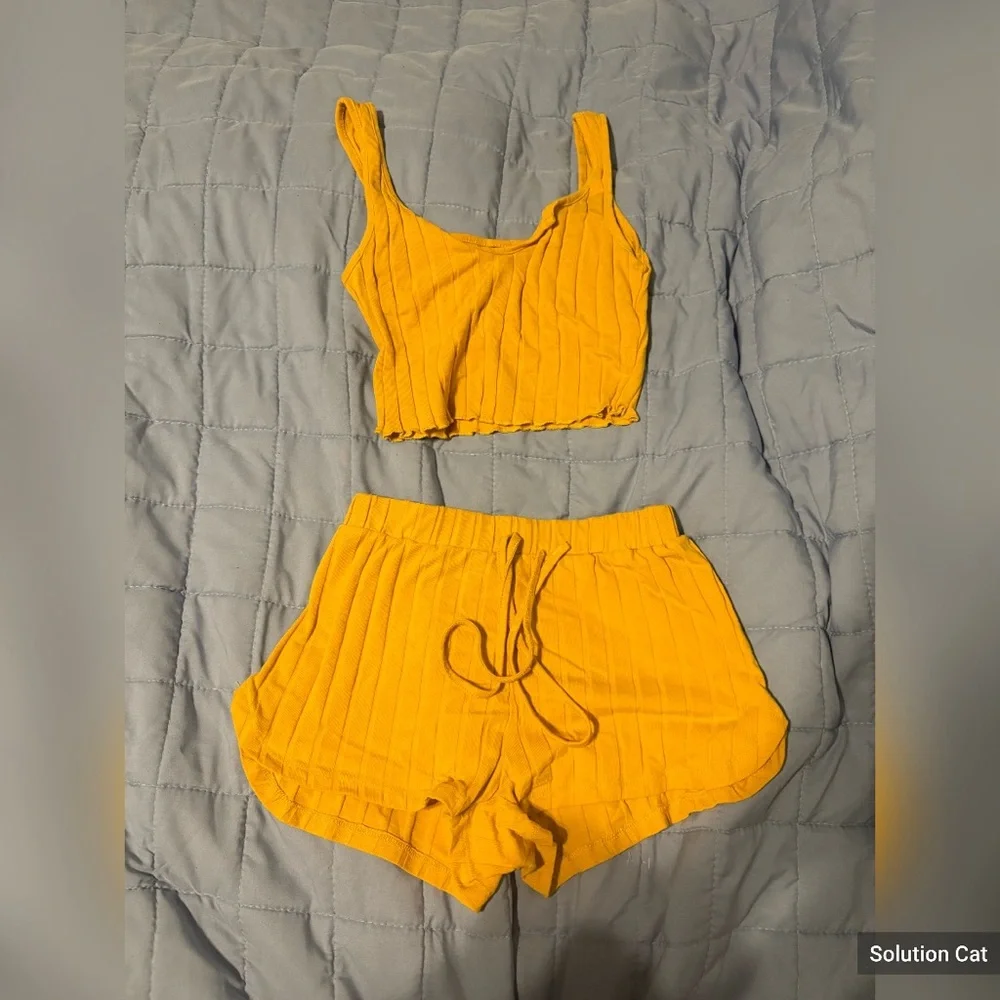 Yellow Ribbed Two Peice Set - Picture 2 of 4